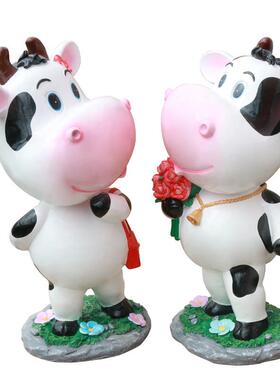 玻璃钢卡通小奶牛摆件公园林景观动物雕塑 商场庭院美陈小品