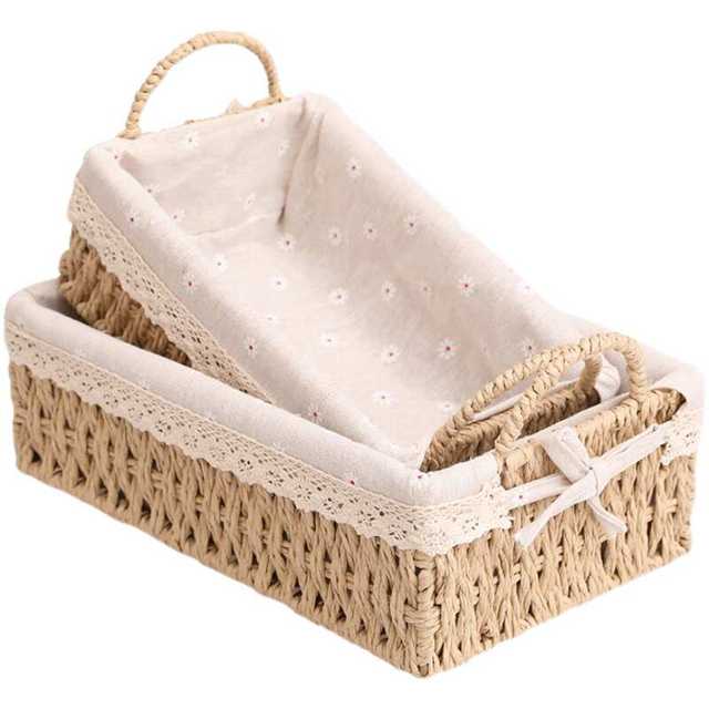 Desktop woven storage basket miscellaneous snacks toys cosmetics key storage basket straw woven dried fructose tray storage box