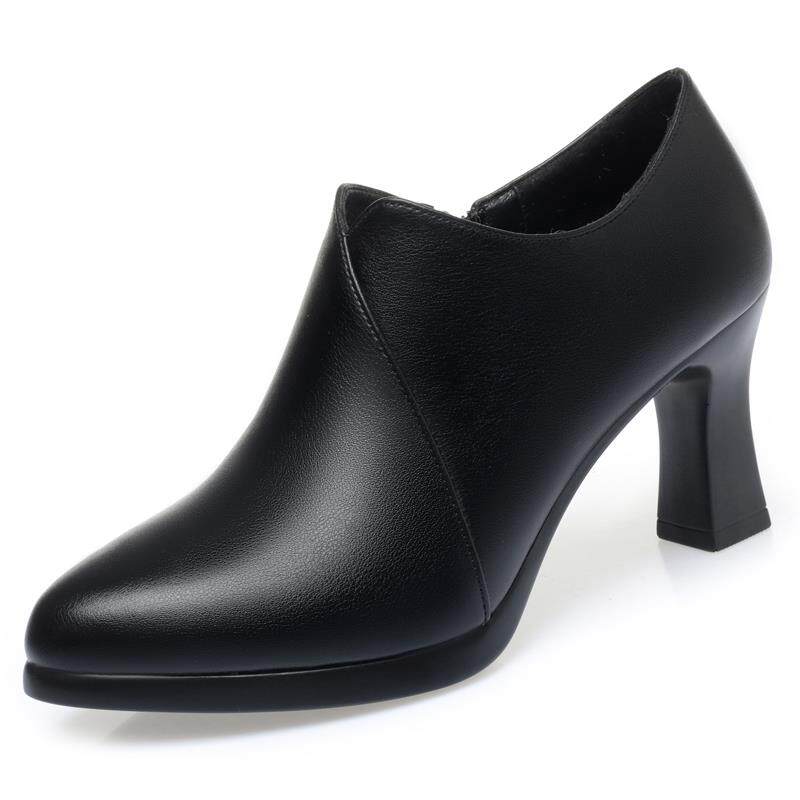 正品秋妈妈鞋子软底春女款单鞋鞋2025新款中中老年年高跟真皮春季 - 图3