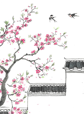 青澍徽派水墨建筑系列【春分】限量签章版画 新中式装饰带装裱