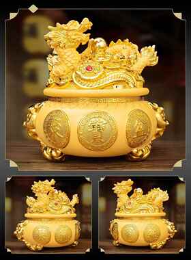 祥龙聚财摆件招财聚宝盆客厅办公室装饰品龙年礼物2024新款存钱罐