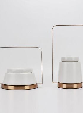 现代新中式铁艺陶瓷罐摆件样板房间电视酒柜客厅书房玄关软装饰品