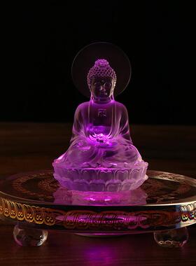 七彩发光插电LED水晶底座托佛塔琉璃佛像舍利塔摆件发光水晶底座