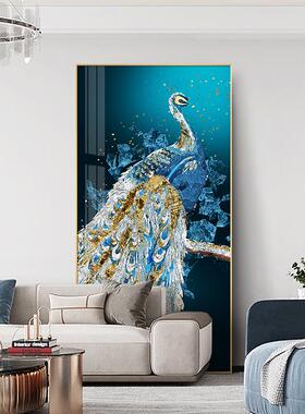 网红孔雀玄关装饰画挂墙图画玄幻挂画轻奢美式客厅大象晶瓷走廊壁