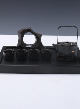 新中式黑色托盘茶具组合客厅电视柜装饰样板房茶室茶几桌面装饰品