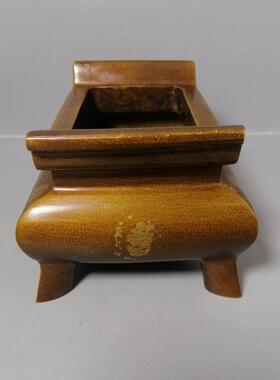 古玩收藏仿古铜器 老铜包浆四方鼎铜香炉香插摆件 家用供奉工艺品
