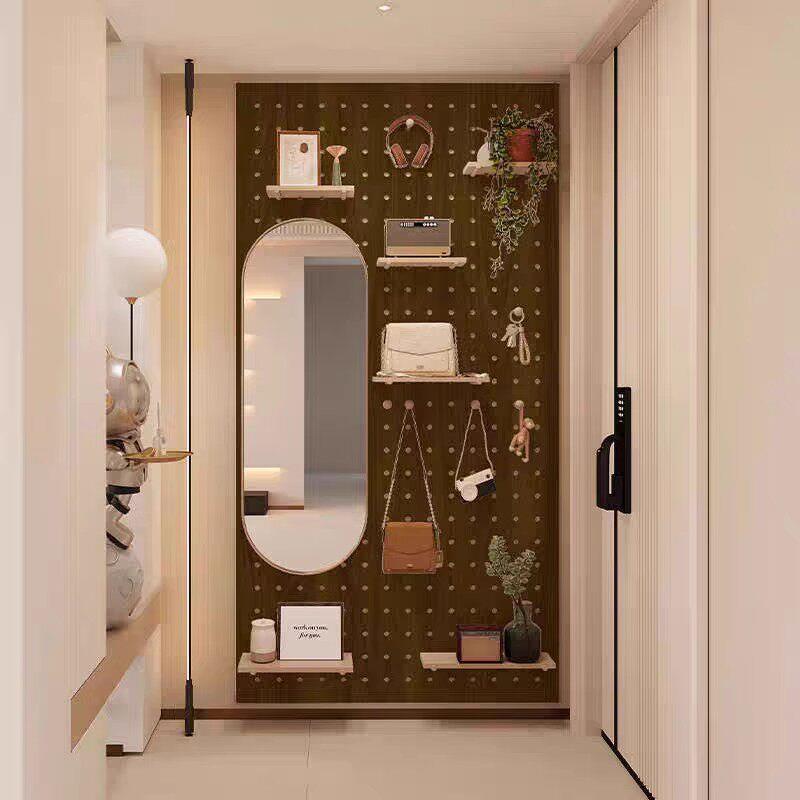 Solid wood hole board custom entry entrance wall rack hanging board accessories partition wall hanging clothes rack storage layer