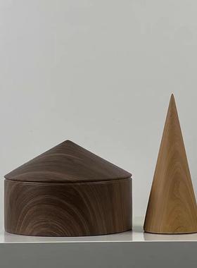 现代创意简约设计感木纹树脂锥形几何摆件轻奢样板间客厅软装饰品