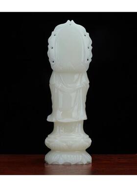 新款玉白玉萨观音菩萨像大摆件佛净石瓶观世音菩居家客厅桌面办公