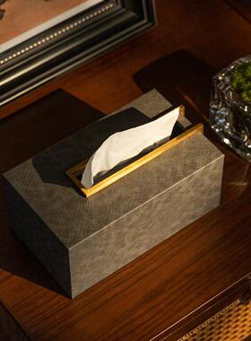 高级感小众复古条纹皮革纸巾盒装饰盒摆件茶几桌面样板间软装饰品