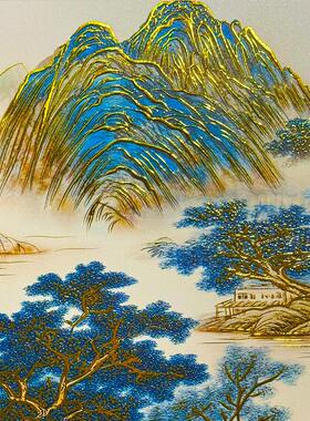 2026新款浮雕描金山水画茶室办公室挂画中式沙发背景墙客厅装饰画