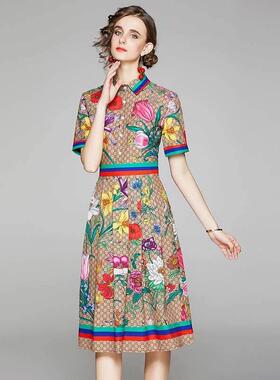 Runway Flower Dress Summer Dress Shirt Women Buttons Letters