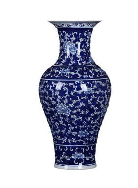 青花瓷手绘仿古缠枝莲大花瓶2024落地瓷瓶玄关装饰品插花摆件批发