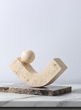 Wabi-Sabi风格覆古中世纪创意几何黄色石灰华大理石工艺品装饰品