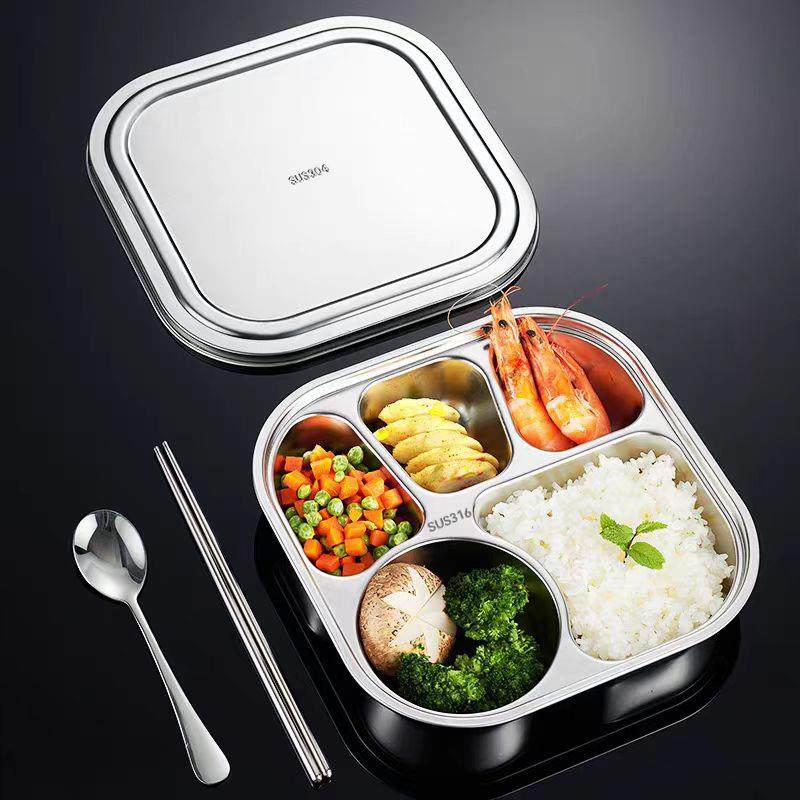 316不锈钢快餐盘分格打饭盘大人三格四格食堂学校学生304饭盒带盖,淘宝优惠券,粉丝福利购,淘宝优惠卷