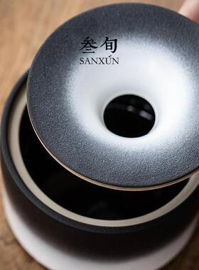 叁旬 创意陶瓷烟灰缸家用客厅带盖子防烟味办公室烟灰缸高级感摆
