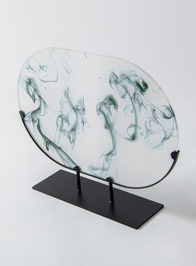 新中式亚克力水墨画屏风摆件样板间软装饰品入户玄关桌面隔断摆设