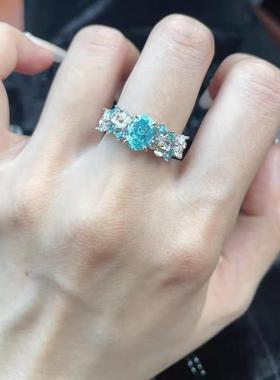 「花仙绣球」花仙子蓝绣球花戒指女中古高级精致帕拉伊巴锆石钻戒