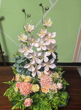 仿真人造花栽花混合茉莉家居盆绣球花50cm卧室办公室玫瑰装饰