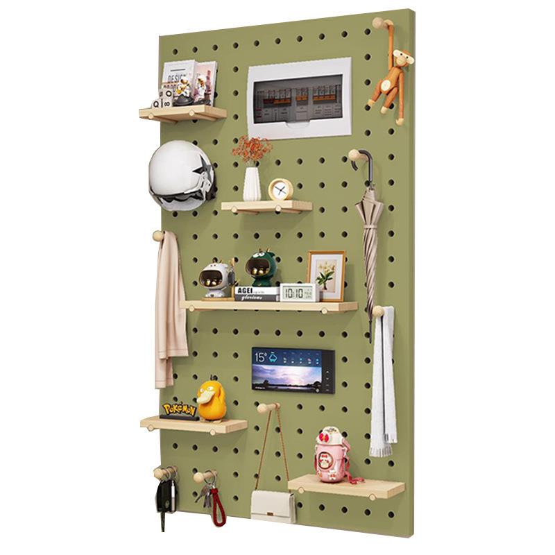 Solid wood hole board display rack living room entrance storage rack kitchen bathroom organizer wall storage rack