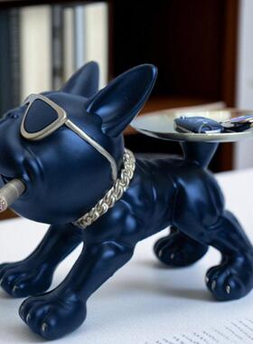 日本进口法斗犬收纳托盘放钥匙摆件玄关门口壁柜鞋柜高档装饰乔迁