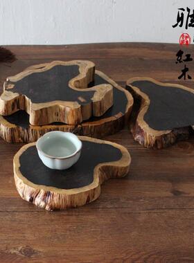 黑檀原木切片底座 黑檀实木随形紫砂壶杯垫 摆件盆景石头圆底座