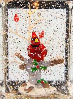 小四手提圣诞雪花水晶风灯刷方黑树脂银小红水灯鸟桌面工艺品摆件