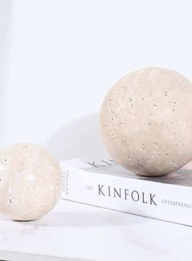 欧式天然大理石圆球摆件样板间售楼处民宿客厅电视柜桌面软装饰品