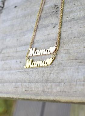 搭配衣服的项链配饰欧美新款Mama字母钛钢女“我爱妈妈”母亲节礼