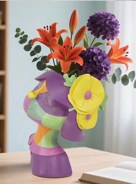 现货抽象创意短发女孩花盆家居装饰摆件庭院阳台客厅绿植多肉盆栽