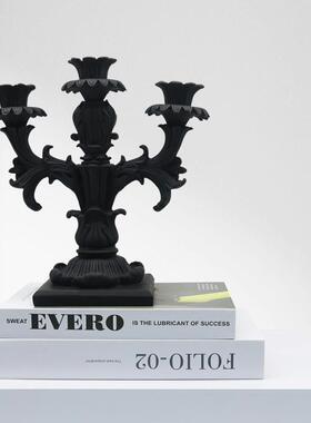 欧式复古黑色烛台摆件晚会烛光晚餐氛围感客厅玄关软装轻奢装饰