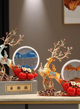 乔迁喜新居礼高品搬之一鹿高升家轻奢档流沙画 画厅鹿摆件家居新