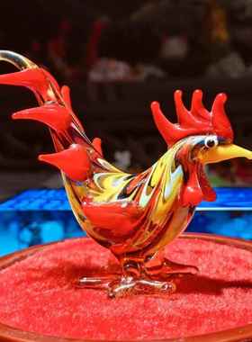 淄博琉璃手作仿真公鸡桌面小摆件寓意吉祥装饰品办公书桌摆设礼物
