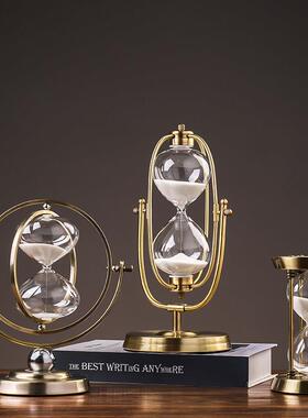 北欧覆古铁艺玻璃沙漏计时器摆件书房酒柜家居装饰工艺礼品摆饰小