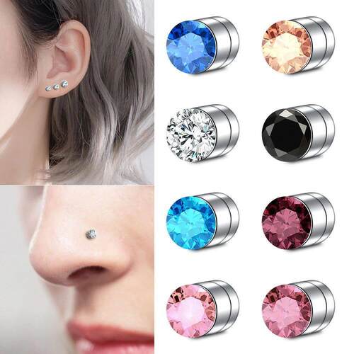 1Pair Magnetic Stud Earring Fake Piercing Nose Stud Crystal - 图0