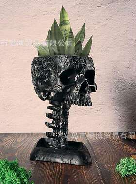 新品骷髅花盆家居装饰多肉植物花卉树脂头骨花盆工艺品摆件