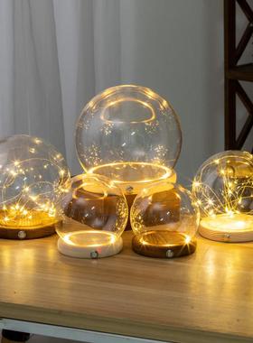 永生花积木手办防尘玻璃罩LED海胆发光灯串底座侧面独立金属开关