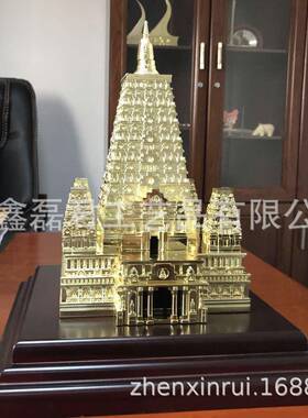 镀金古建筑模型摆件家居装饰品树脂工艺品