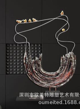 厂家水浪抽象旧电镀做银工艺品玻璃水浪电镀钢装饰树脂样板房玄关