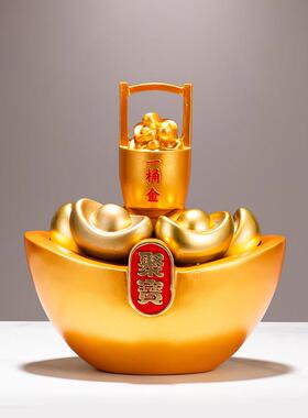 聚宝盆招财猫聚财水风摆件办公室博古架高档装饰品创意一桶金元宝
