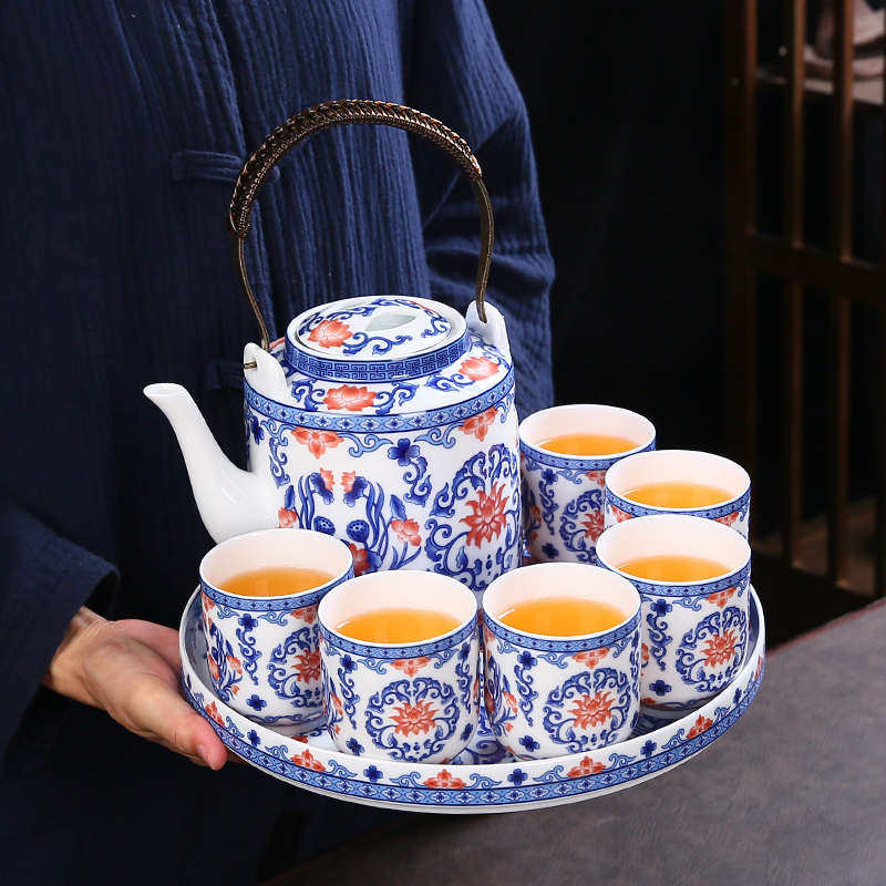 功夫茶具套装陶瓷托盘大容量提梁茶壶茶杯整套会客商务礼品伴手礼,淘宝优惠券,粉丝福利购,淘宝优惠卷