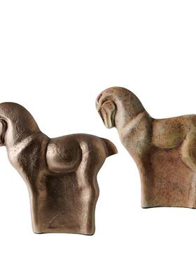 印度进口铝制古牛式骏马tb-98434复祥雕塑摆件样板间玄中关抽象扇