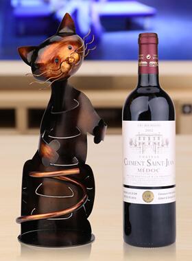 工艺品创意家居摆件猫抱酒架铁艺金属小猫商务礼品