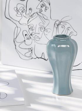 汝窑复古花陶瓷花器插花中式简约水养家居玄关装饰客厅摆件古典
