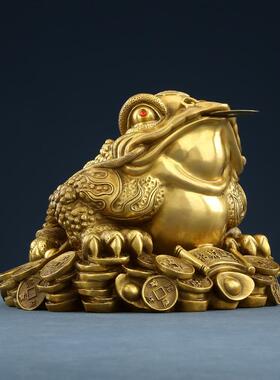 黄铜献宝献宝蟾蜍蟾蜍摆件家居客厅办室金公钱蜍蟾装饰摆品设开业