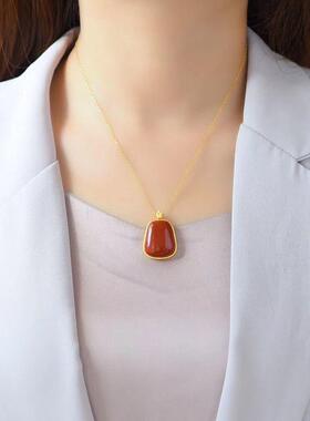 天然南红玛瑙无事牌吊坠银磨砂镶嵌优质满色满肉南红吊坠项链