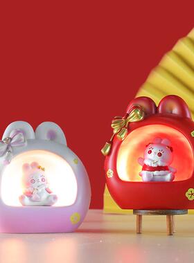 HAPPY兔YOU小夜灯可爱卡通兔子摆件星星灯树脂桌面装饰品新年礼物