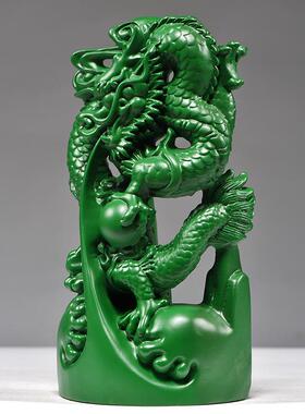 绿色木雕龙摆件木质青龙纯木头龙十二生肖工艺品客厅电视柜装饰品