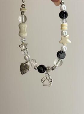 失氧星星小猫爪骨头手链女小众设计感手工串珠百搭手串闺蜜