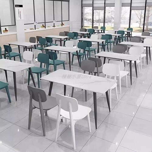 商用快餐店专用餐饮小吃店学校员工食堂长方形新款岩板餐桌椅组合 - 图0